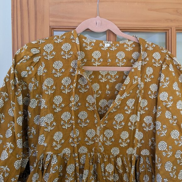 NWOT Indian Cotton Block Printed Mini Dress - Picture 2 of 2